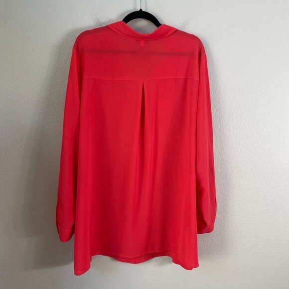 Catherines Womens Plus 2X Coral Button Up Blouse Roll Tab Sleeve Pocket Shirt - Picture 9 of 11